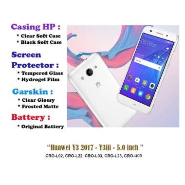 Huawei Y3 2017 - Y3iii - 5.0 inch - Case - Screen Protector - Battery - Dll Garskin Clear