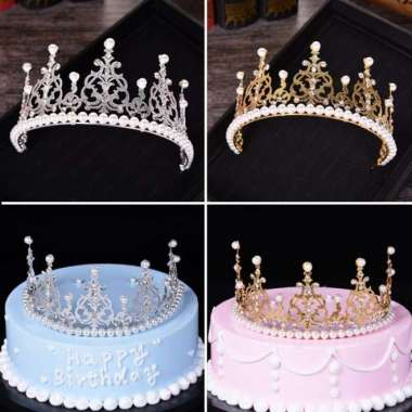 Topper Cake Shining Crown Metal Luxury / Dekor Kue Mahkota Bahan Metal - Silver Large 100 % ORIGINAL