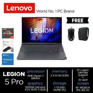 LENOVO Laptop Legion 5 Pro 16ARH7H / AMD Ryzen 7 6800U / RAM 16GB / SSD 1TB / NVIDIA GeForce RTX 307