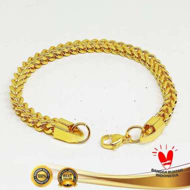 Gelang Titanium Rantai Kotak - VeE Gelang Tangan Wanita Pria Emas