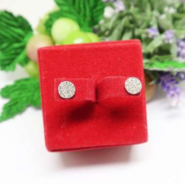 BCA271 PERHIASAN ANTING BULAT CLUSTER KECIL PERAK SILVER 925 LAPIS EMAS ASLI ORIGINAL