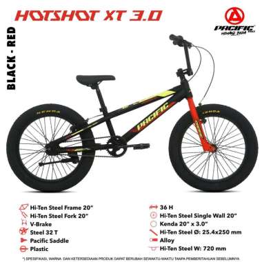 Sepeda BMX 20 Inch PACIFIC HOTSHOT XT 3.0 New Steel Hi-Ten Ban Jumbo Black Red