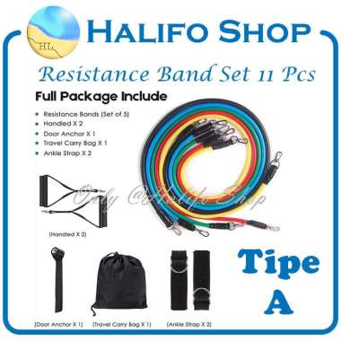Resistance band set - alat fitnes rumah - home gym 11 pcs Tipe C