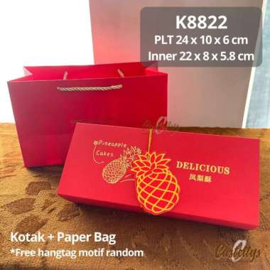 5PCS Kotak Box Nanas Merah K8822 + Paper Bag Kue Kering Nastar Imlek Natal