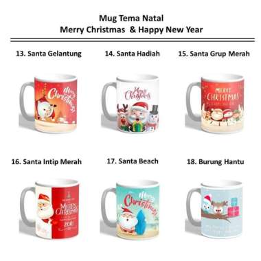 Mug Gelas Sablon Tema Natal Tahun Baru Souvenir Hadiah Hampers Gift 3 Mug+Box