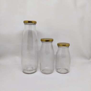 Botol jus kaca / botol juice kaca/ Jar susu tutup gold / gelas susu kaca 200ML