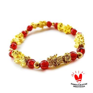 Vee Batu Giok 6 Pixiu Gelang Terapi Kesehatan Unisex - Merah Merah Tua