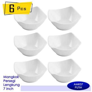6 Pcs Mangkok Lengkung Persegi Onyx Melamin 7 inch - AMK07 Putih