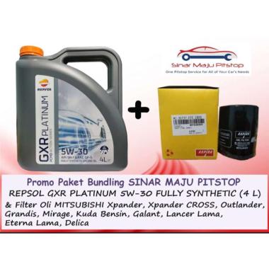 Paket Bundling Oli REPSOL GXR PLATINUM 5W-30 SN FULLY SYNTHETIC Original 4 Liter & Filter MITSUBISHI