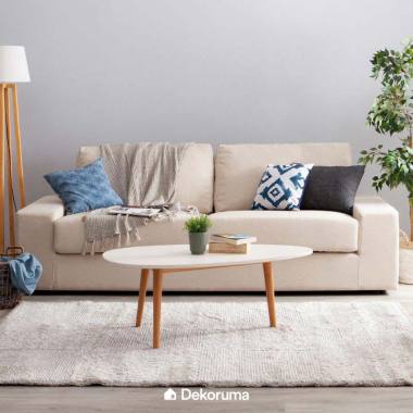 Dekoruma MICHI Sofa Minimalis 3 Seater Kain / Kursi Sofa Ruang Tamu Modern 3 Dudukan Kain Krem Kalim