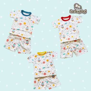 Setelan Baju Tidur Anak Bayi Laki-Laki Motif Roket Luar Angkasa S