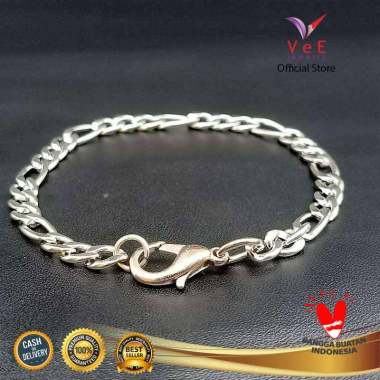 Vee Titanium Anti Karat Model Rantai Kecil Gelang Unisex Perak / Silver