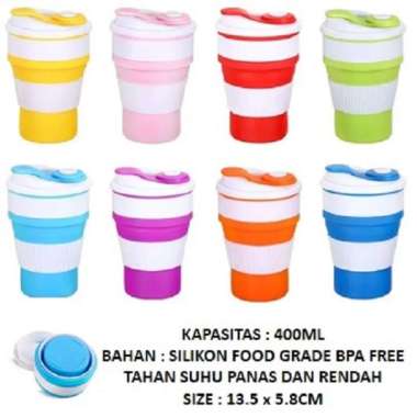 No Brand Gelas Lipat Silikon 400 ml BPA FREE / Gelas Lipat Untuk Dibawa Travel Silikon Food Grade Or