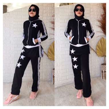 Jual Setelan Baju Senam Olahraga Aerobik Putih Hitam Dryfit Baju Senam