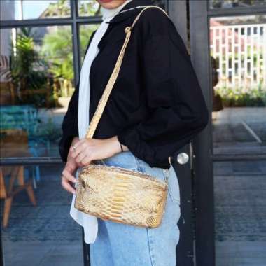 Sling Bag - Tas Wanita - Kulit Ular Asli - Bag Pouch Gold