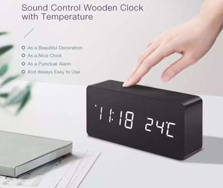 Jam Meja Kayu Digital Led Weker / Digital Wood Alarm LED