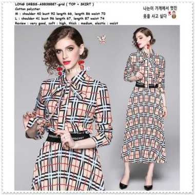 AB838887 Setelan Long Dress Kemeja Rok Maxi Wanita Korea Import Tunik