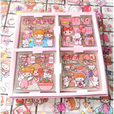Sticker Animasi Lucu / Stiker Dekorasi Alat Tulis Botol Kotak Makan isi 25 100pcs Box Pink