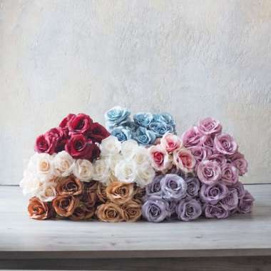 Bunga Artificial Blooming Rose Mawar Mekar (B22164) warna Pink Hijau