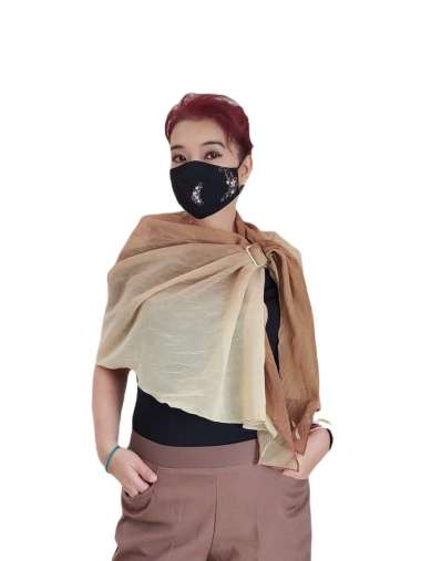 Syal Kecil Scarf Leher Batik Gesyal Sifon Motif Asimetris Coklat Gradasi Gesper