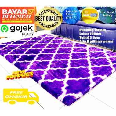 KARPET BULU RASFUR RAFSUR MOTIF PANJANG 150CM LEBAR 100CM TEBAL3.5CM UNGU PUTIH