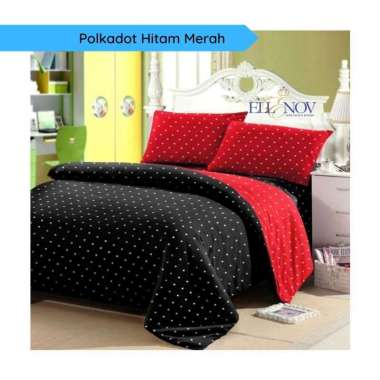 ellenov sprei Polka Hitam Kombinasi Homemade Murah Katun Adem Lokal Premium POlka Hitam Merah Xtra/S