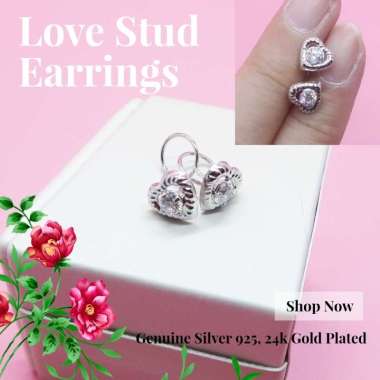 BCA367 PERHIASAN ANTING TOGE DEWASA ANAK ANAK LOVE PERAK SILVER 925 LAPIS EMAS ASLI ORIGINAL