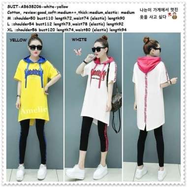 AB638206 Setelan Baju Atasan Hoodie Celana Legging Wanita Korea Import