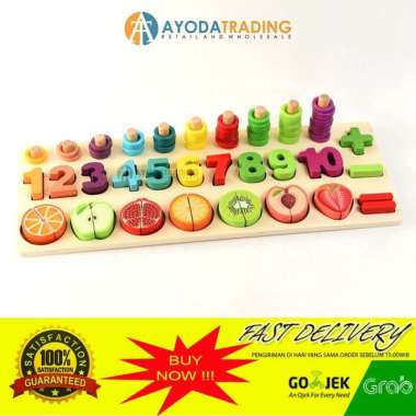 Mainan Edukasi Logarithmic Board Math Berhitung Cutting Fruit