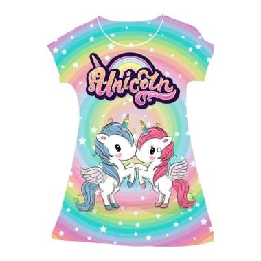 DRESS BAJU PAKAIAN BALITA ANAK KARAKTER KARTUN KUDA UNICORN RAINBOW / DASTER PAKAIAN ANAK / BAJU RUM