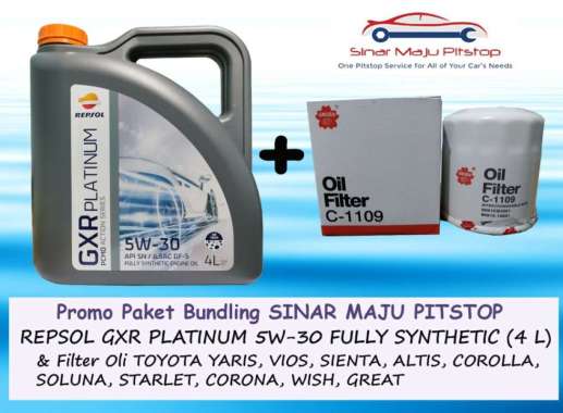Paket Bundling Oli REPSOL GXR PLATINUM 5W-30 SN FULLY SYNTHETIC Original 4 Liter & Filter TOYOTA YAR