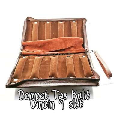 KOTAK TAS DOMPET KULIT CINCIN BATU AKIK DAN PERMATA PREMIUM QUALITY isi 7 slot Coklat
