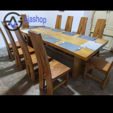 Meja makan kursi 10 kayu trembesi solid