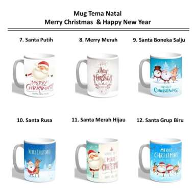 Mug Gelas Sablon Tema Natal Tahun Baru Souvenir Hadiah Hampers Gift 2 Mug+box