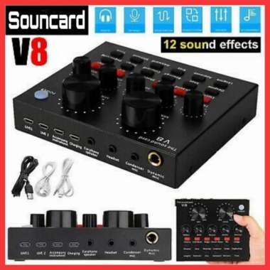 Soundcard V8 Mic Usb External Recording Sound Card Live Streaming warna Converter