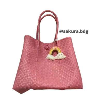 TP1XL - Tas + gantungn kunci pelangi jali plastik premium XL 40x20x33 cm tas belanja wanita hampers 
