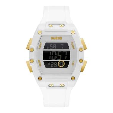 Jam Tangan Pria Guess Phoenix GW0340G1 Men Digital Dial White Silicone Strap Putih