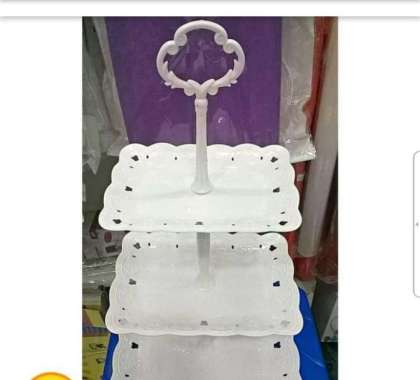 Rak Susun Plastik Square Vintage Kue 3 Tier Stand White Cup putih
