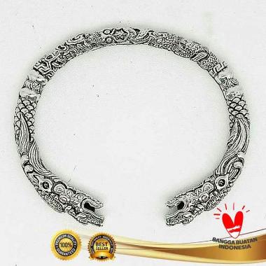 Gelang Titanium Ukiran 2 Kepala Naga - VeE Gelang Tangan Wanita Pria Silver