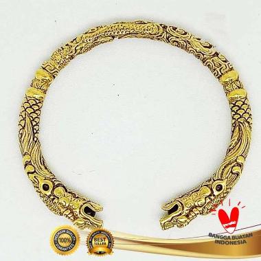 Gelang Titanium Ukiran 2 Kepala Naga - VeE Gelang Tangan Wanita Pria emas