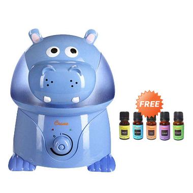 CRANE USA Adorables Violet the Hippo Air Humidifier + Free Essential Liquid (5 pcs)