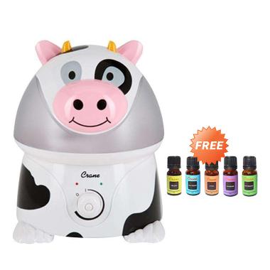 CRANE USA EE-4140 Adorables Cow Cool Mist Humidifier + Free Essential Liquid (5 pcs)