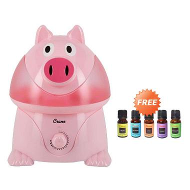CRANE USA Adorables Pig Cool Mist Humidifier + Free Essential Liquid (5 pcs)