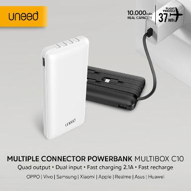 UNEED Powerbank 10000mAh Built in Cable Fast Charging 2.1A - UPB232 Hitam