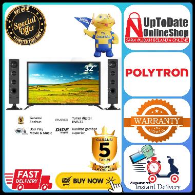TV LED 32INCH POLYTRON PLD32TV1855 PLD32TV 1855 DIGITAL TV HD FREE DOUBLE TOWER CINEMAX SPEAKER LED 