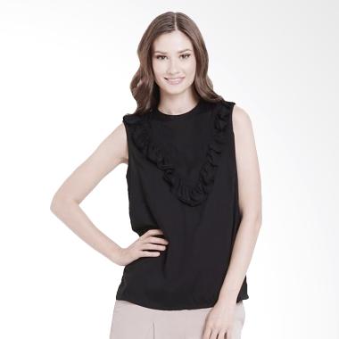 Minimal Sleeveless Ruffle Lace Top Atasan Wanita - Black