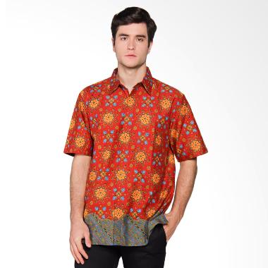 Danar Hadi Pendek Motif Ceplok Blimbing Rans Liris Kemeja Batik - Red