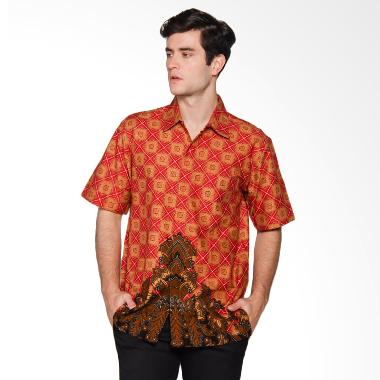 Danar Hadi Pendek Motif Ceplok Gunung Mas Kemeja Batik - Red