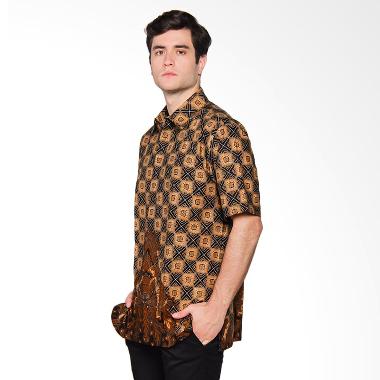 Danar Hadi Pendek Motif Ceplok Gunung Mas Kemeja Batik - Black
