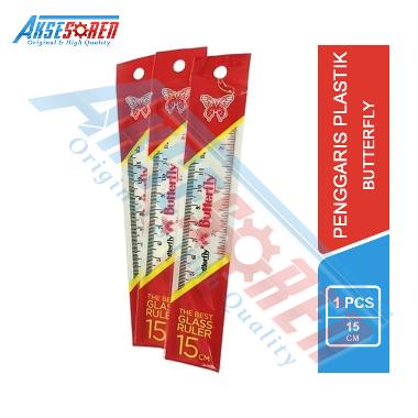 Penggaris Plastik Butterfly [15 cm] / Mistar Garisan Lurus Sedang Clear